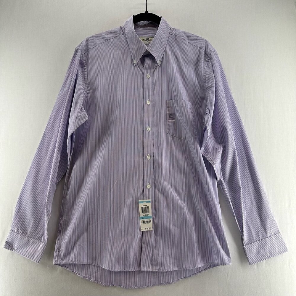 Club Room Fitted Easy Care Dress Shirt Men 15.5 34/35 Long Sleeve Striped Purple